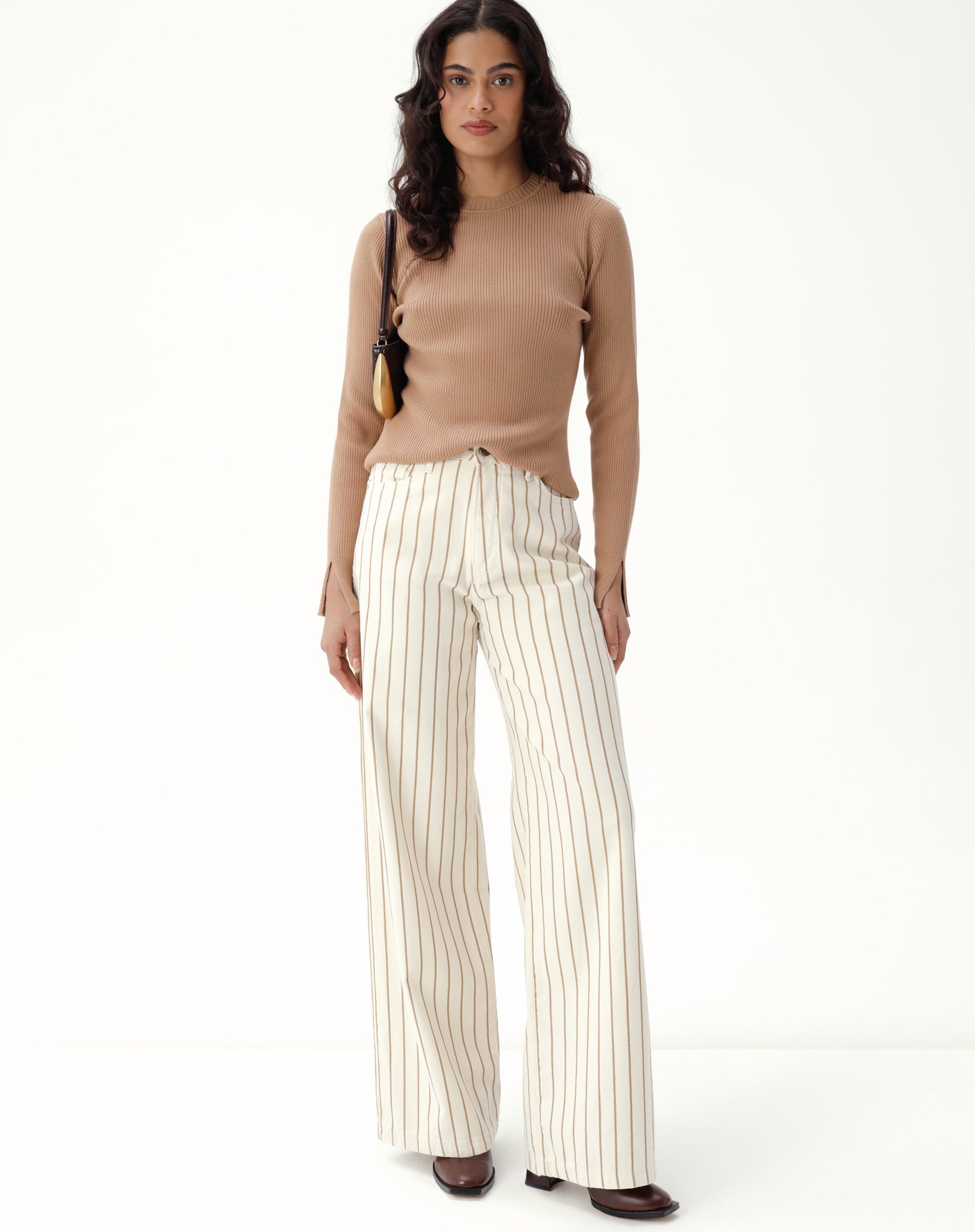 Calça Wide Leg Sarja - Bege