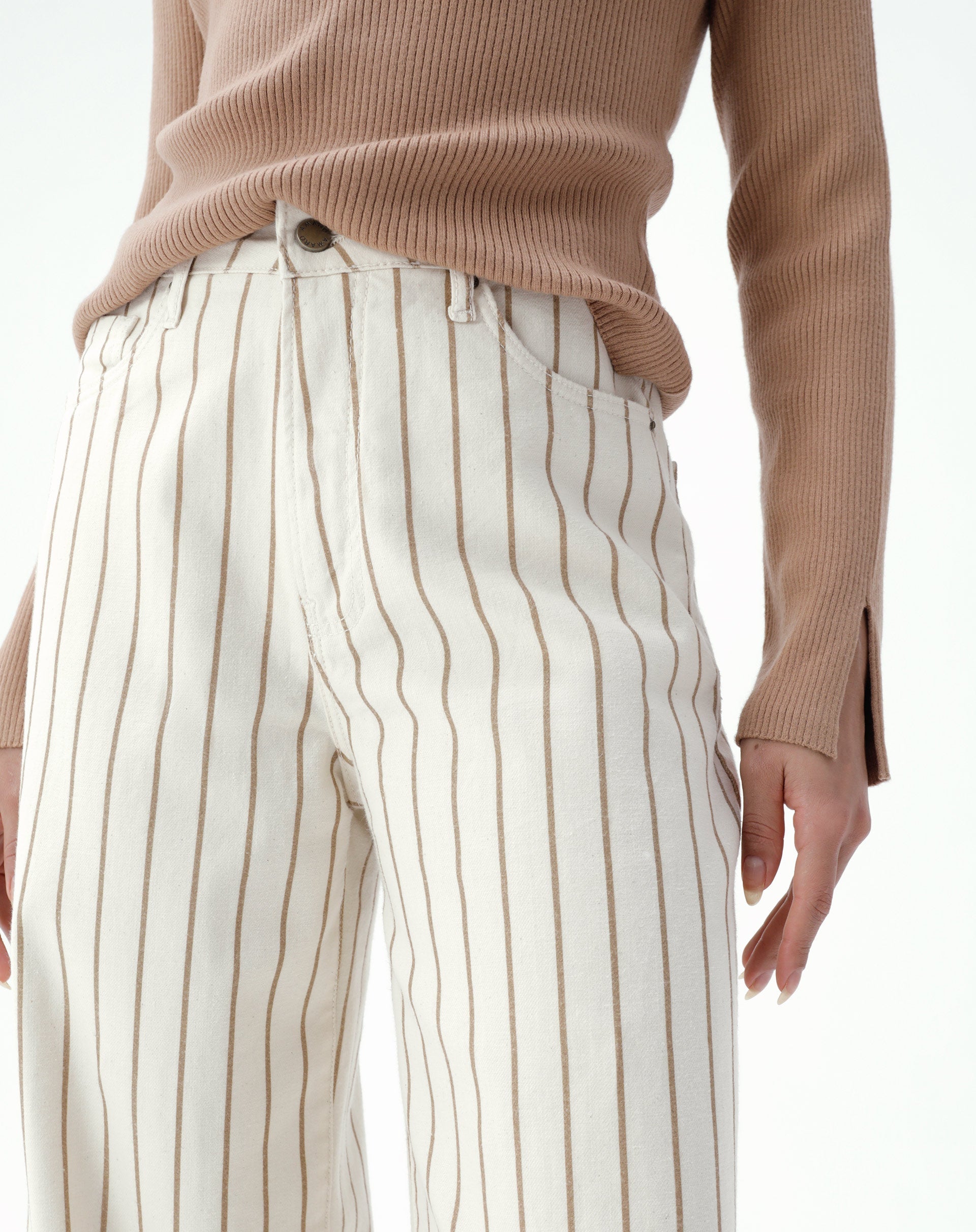 Calça Wide Leg Sarja - Bege
