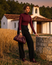 Calça Pantalona com Cós de Elástico - Preto