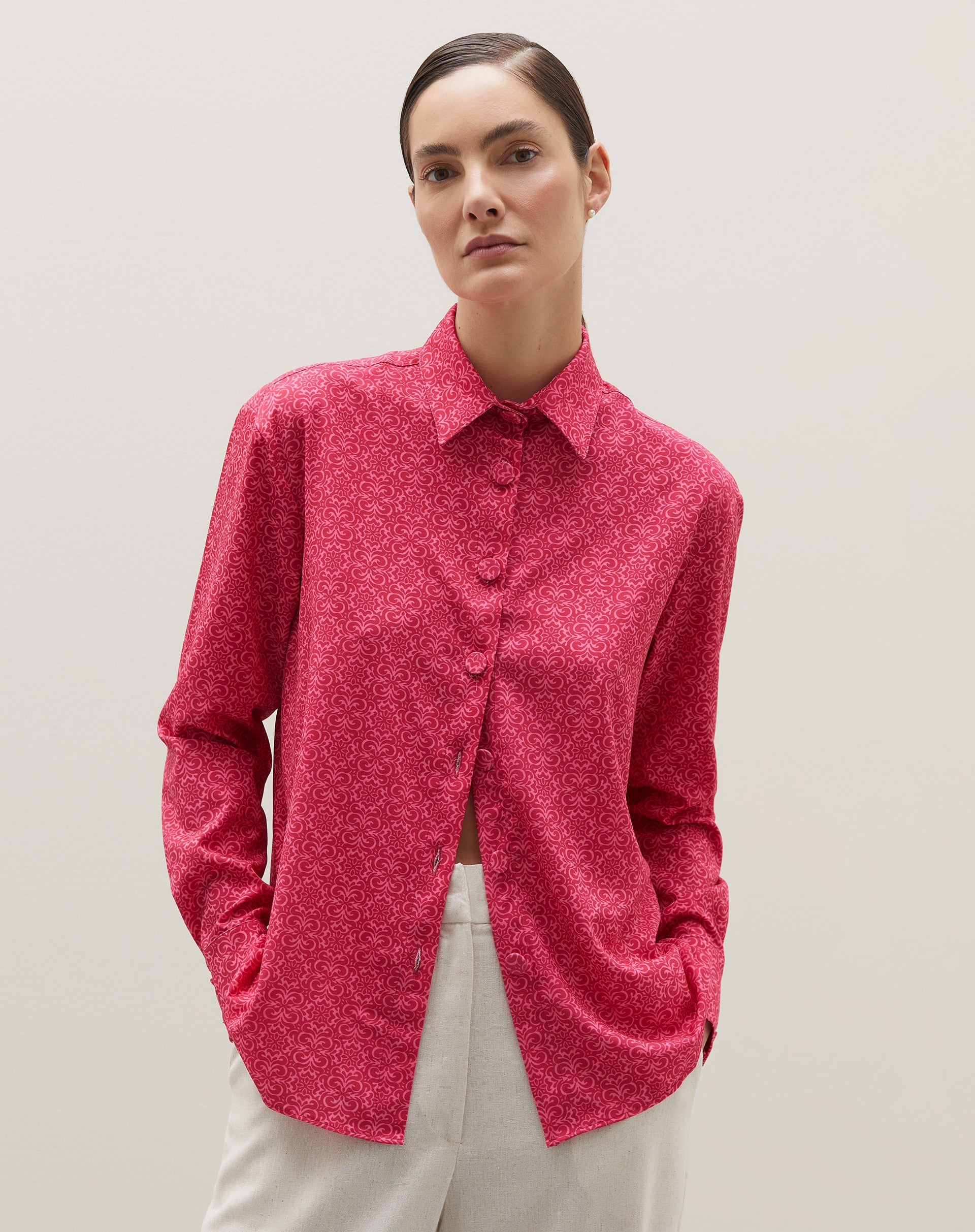 Camisa Regular Estampada - Baroque Ornaments Pink