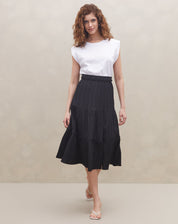 Saia Midi com Marias Texturizada - Preto