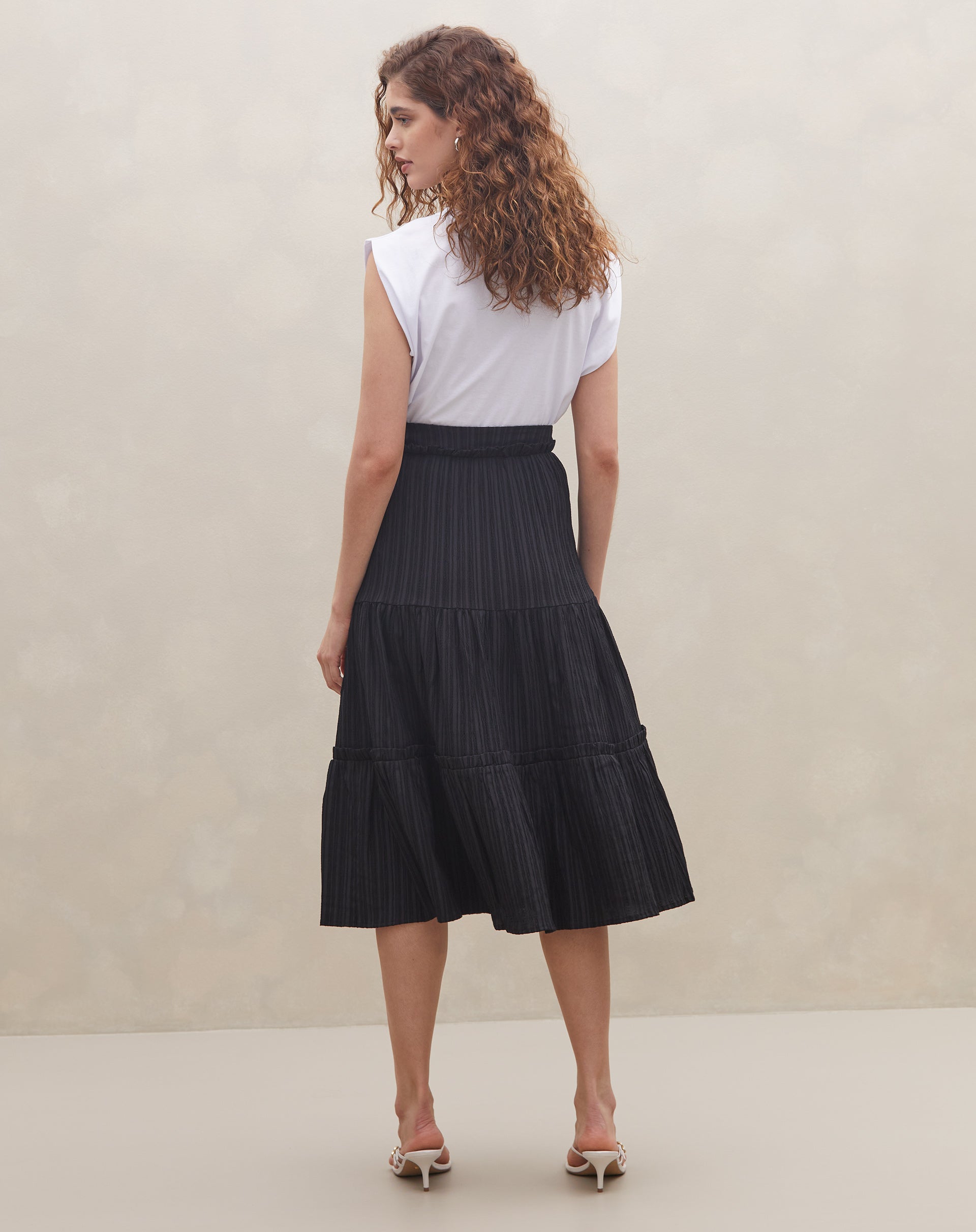 Saia Midi com Marias Texturizada - Preto