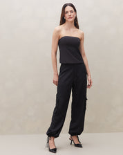 Calça Cargo com Amarração no Tornozelo  - Preto