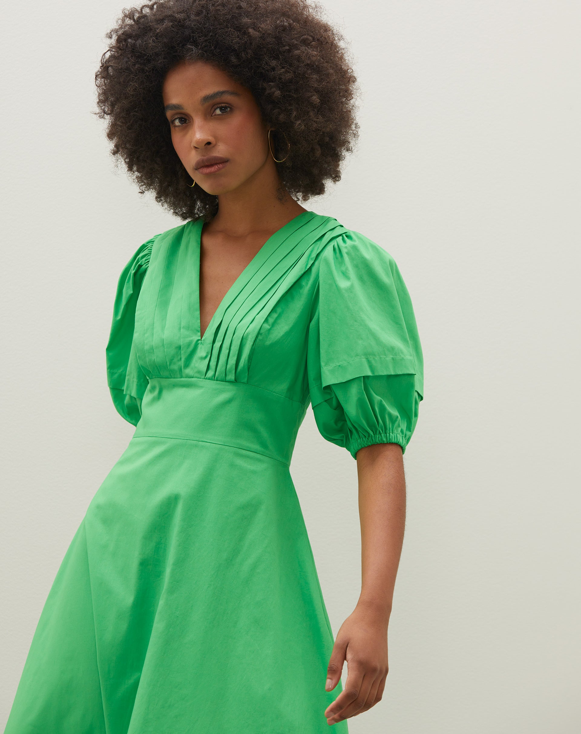 Vestido Midi Evasê Manga Balonê - Verde