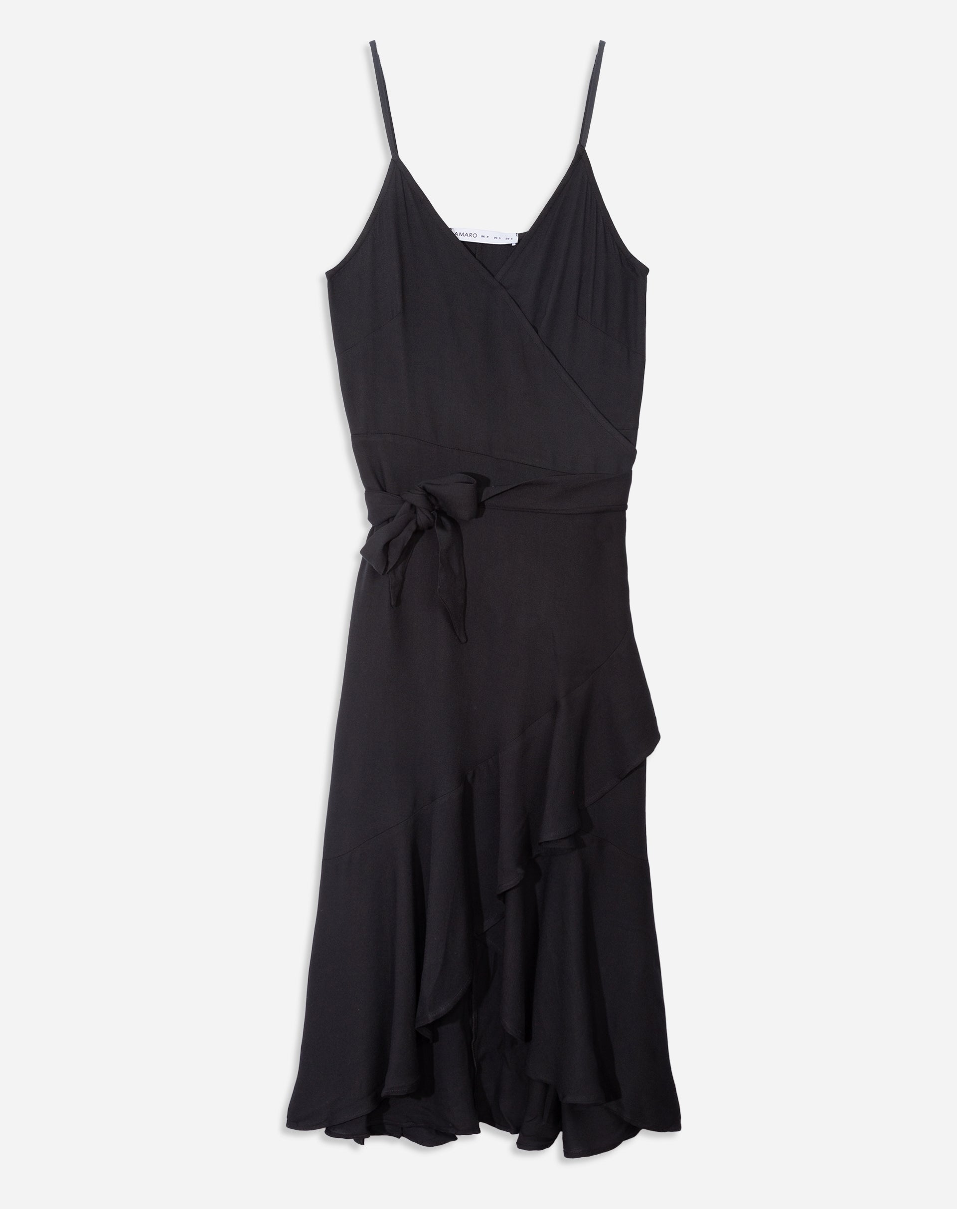 Vestido Midi Transpassado com Babado  - Preto