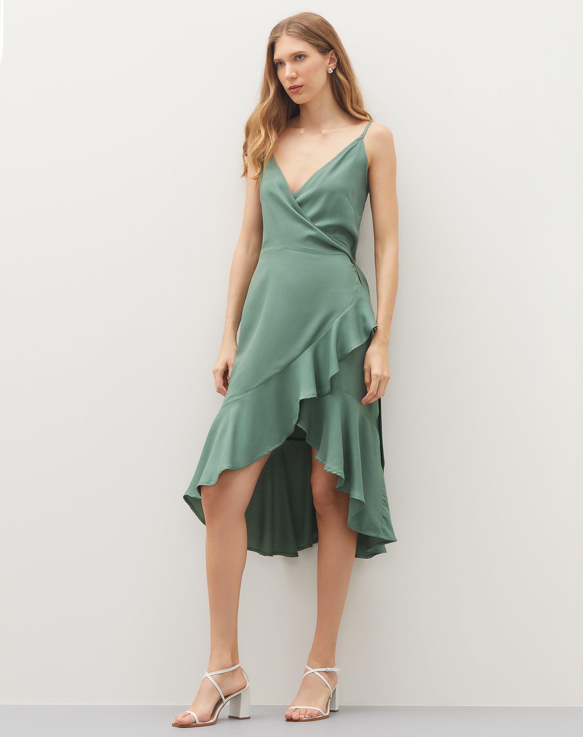 Vestido Midi Transpassado com Babado  - Verde