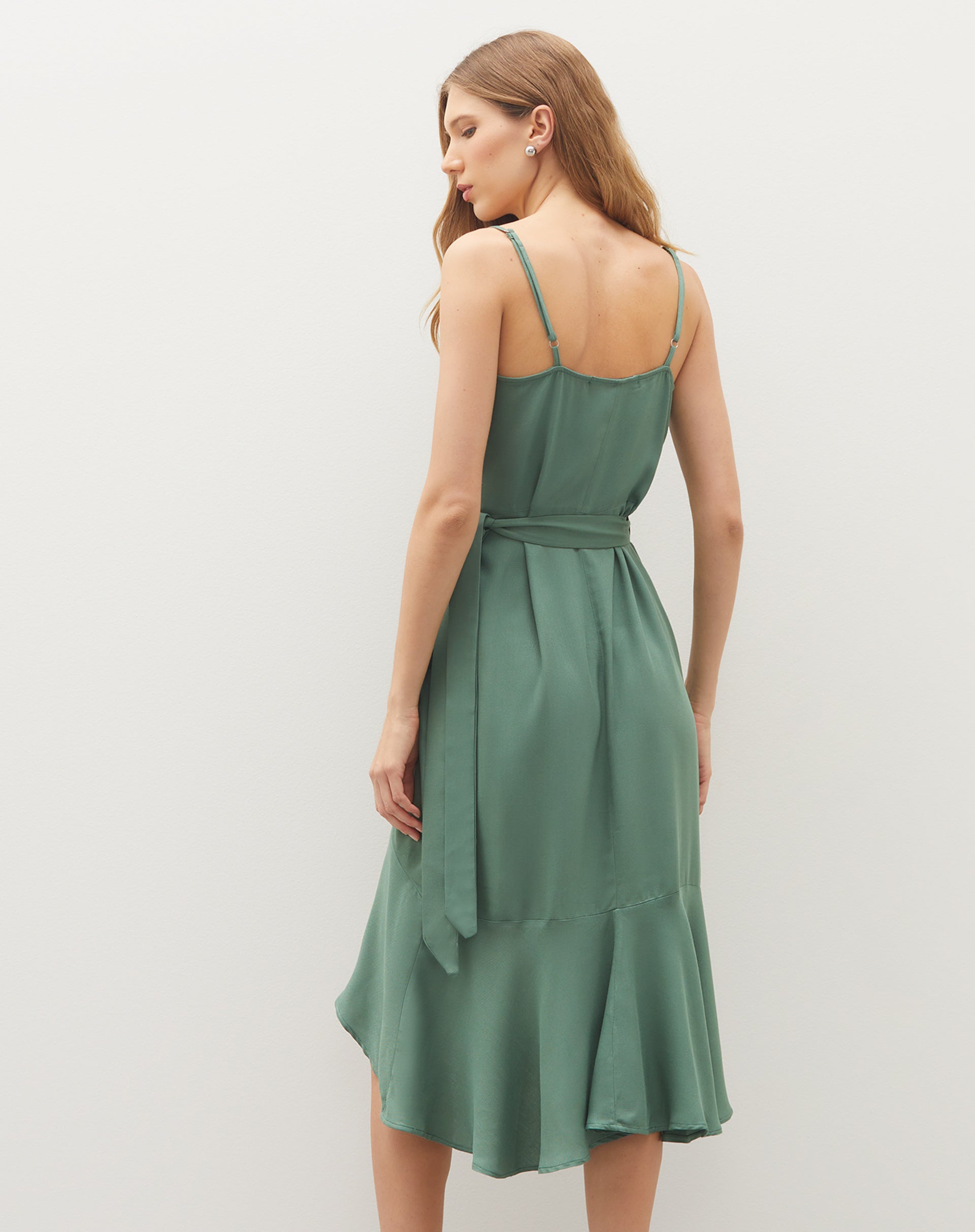 Vestido Midi Transpassado com Babado  - Verde