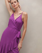 VESTIDO MIDI TRANSPASSADO COM BABADO  - ROXO