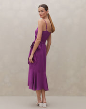 VESTIDO MIDI TRANSPASSADO COM BABADO  - ROXO