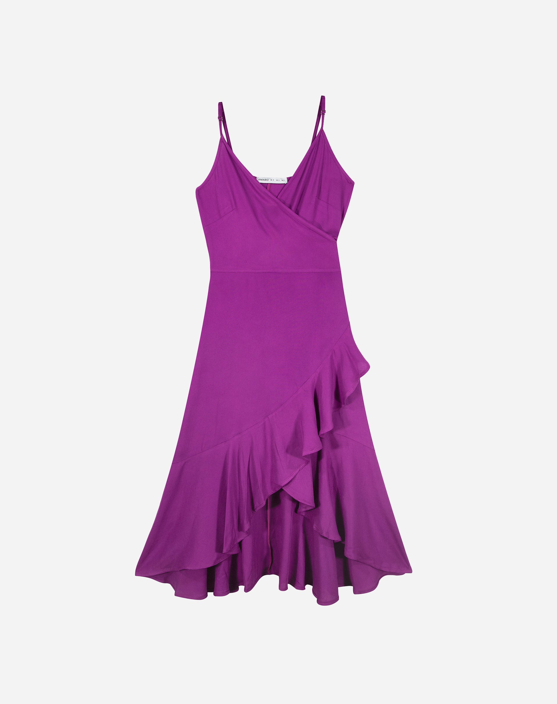 VESTIDO MIDI TRANSPASSADO COM BABADO  - ROXO