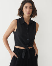 CALÇA VISCOSE CÓS ELÁSTICO COM FRISO - PRETO
