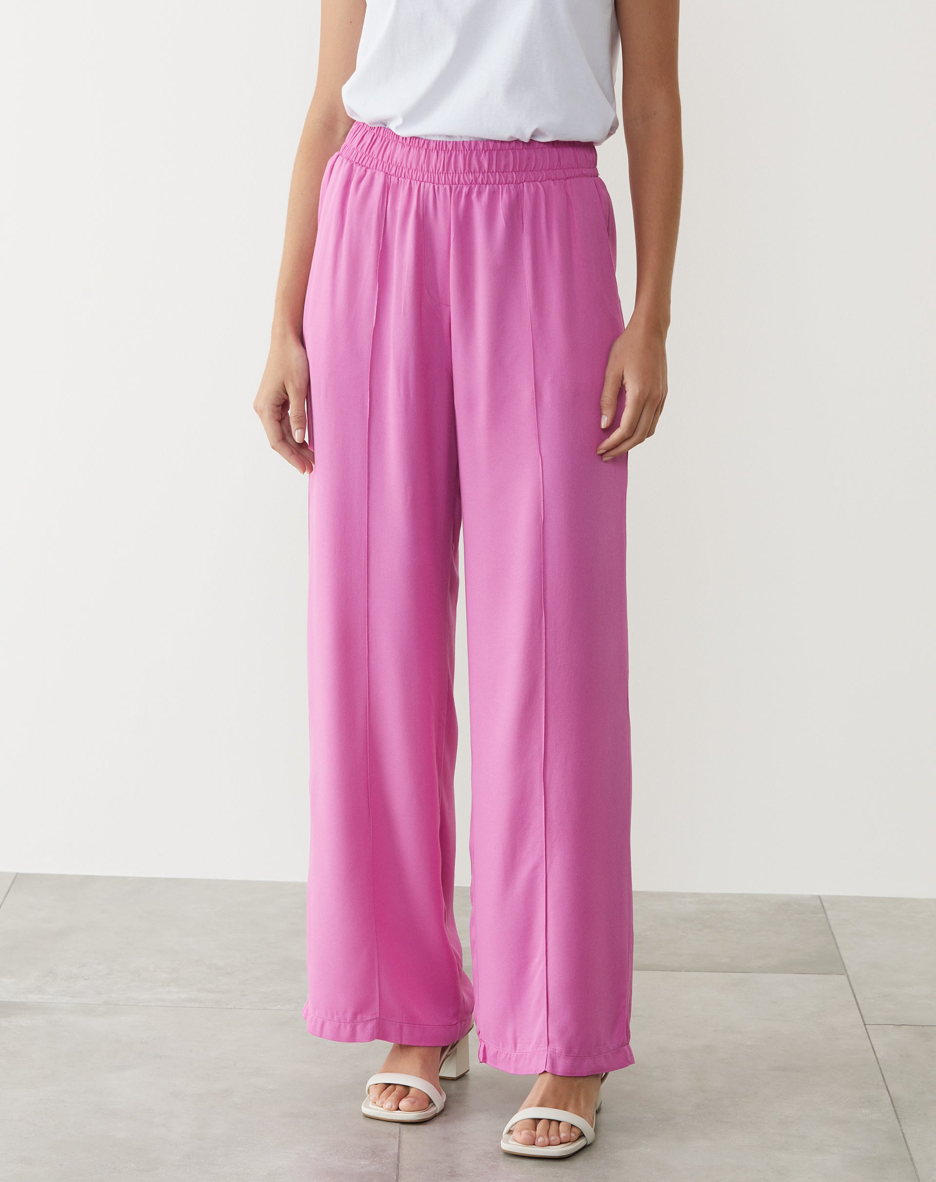 CALÇA VISCOSE CÓS ELÁSTICO COM FRISO - ROSA