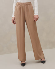 CALÇA VISCOSE CÓS ELÁSTICO COM FRISO - CAQUI