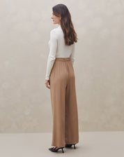 CALÇA VISCOSE CÓS ELÁSTICO COM FRISO - CAQUI