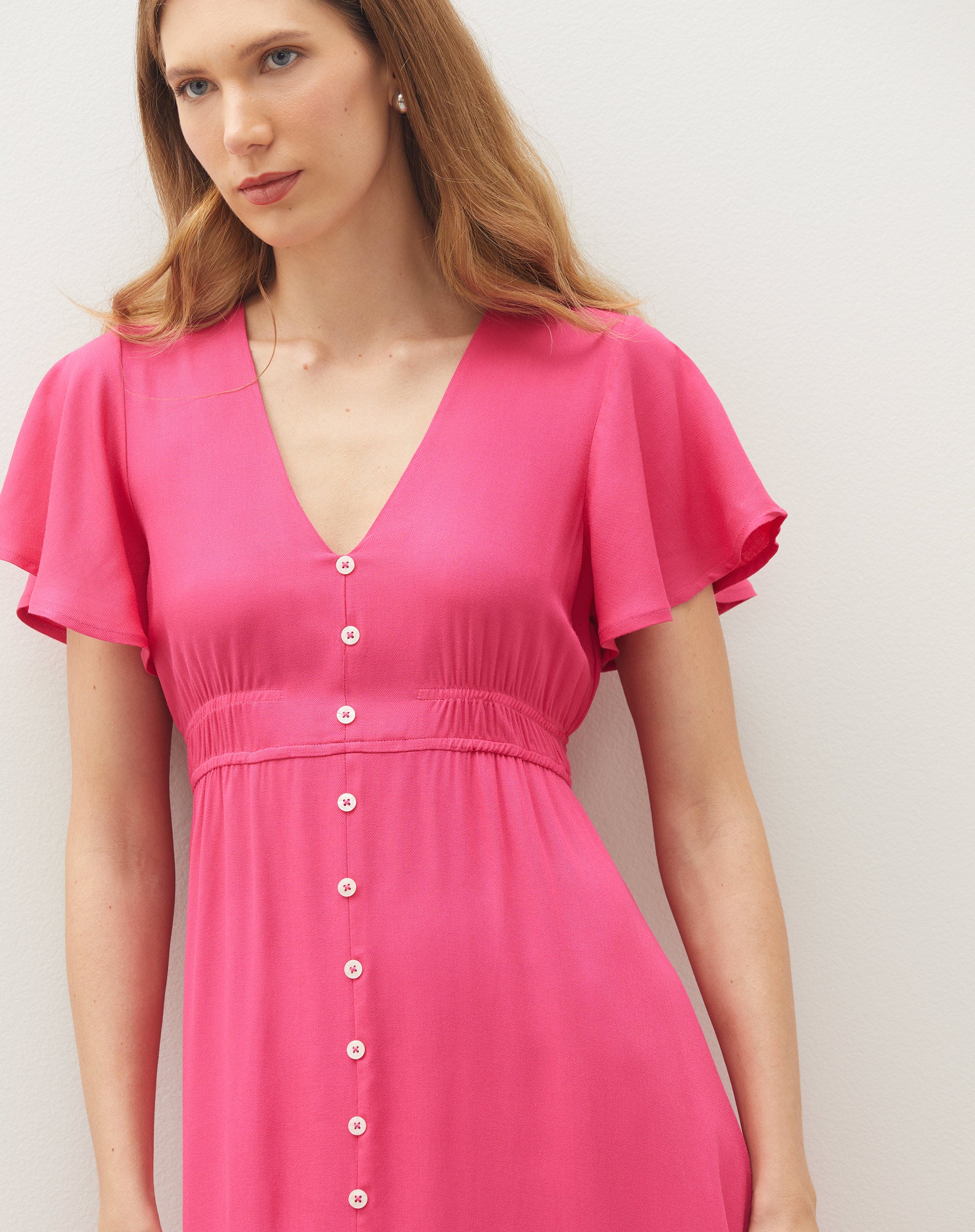 Vestido Midi Decote V de Viscose - Pink