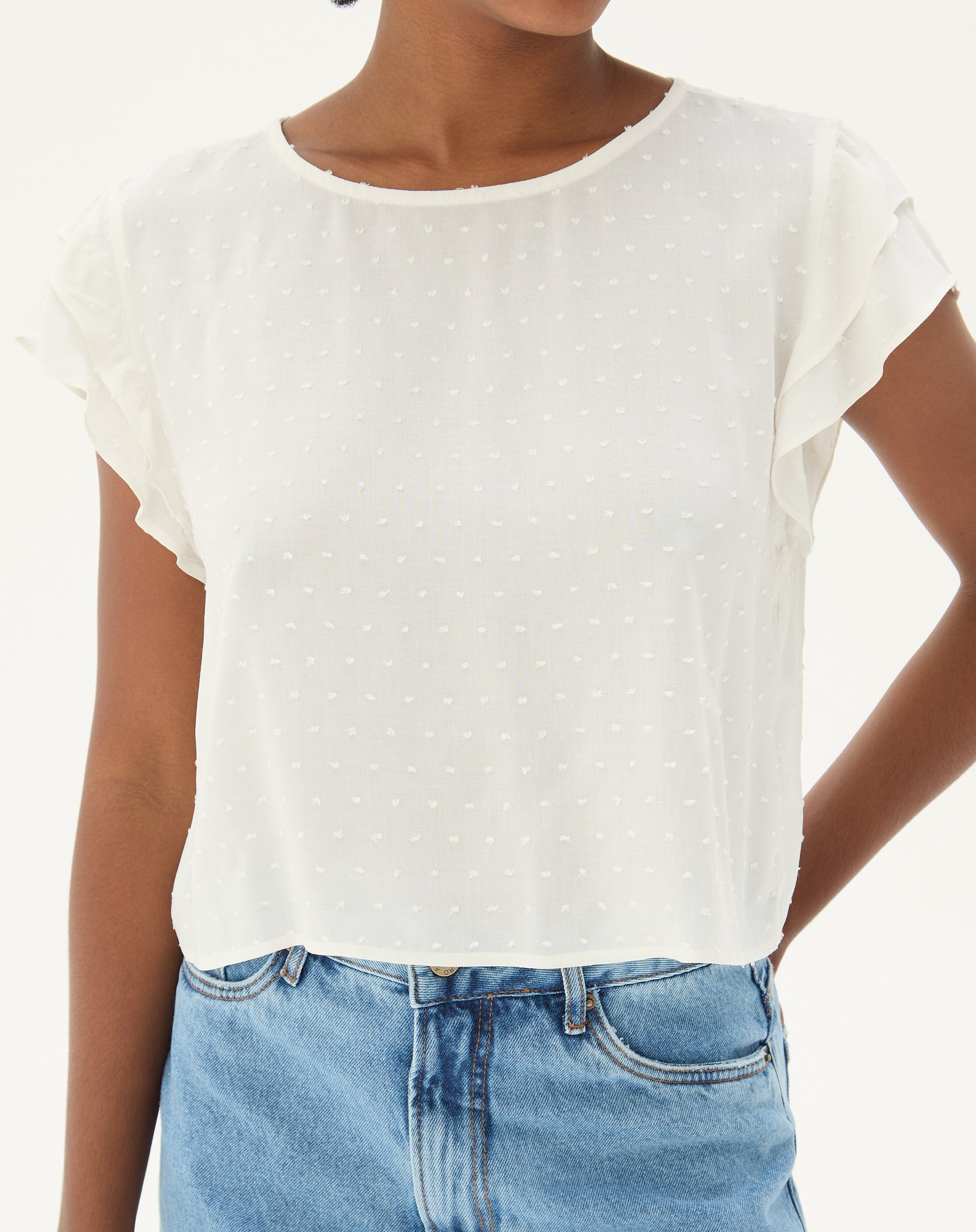 Blusa Texturizada com Manga de Babados  - Off-white