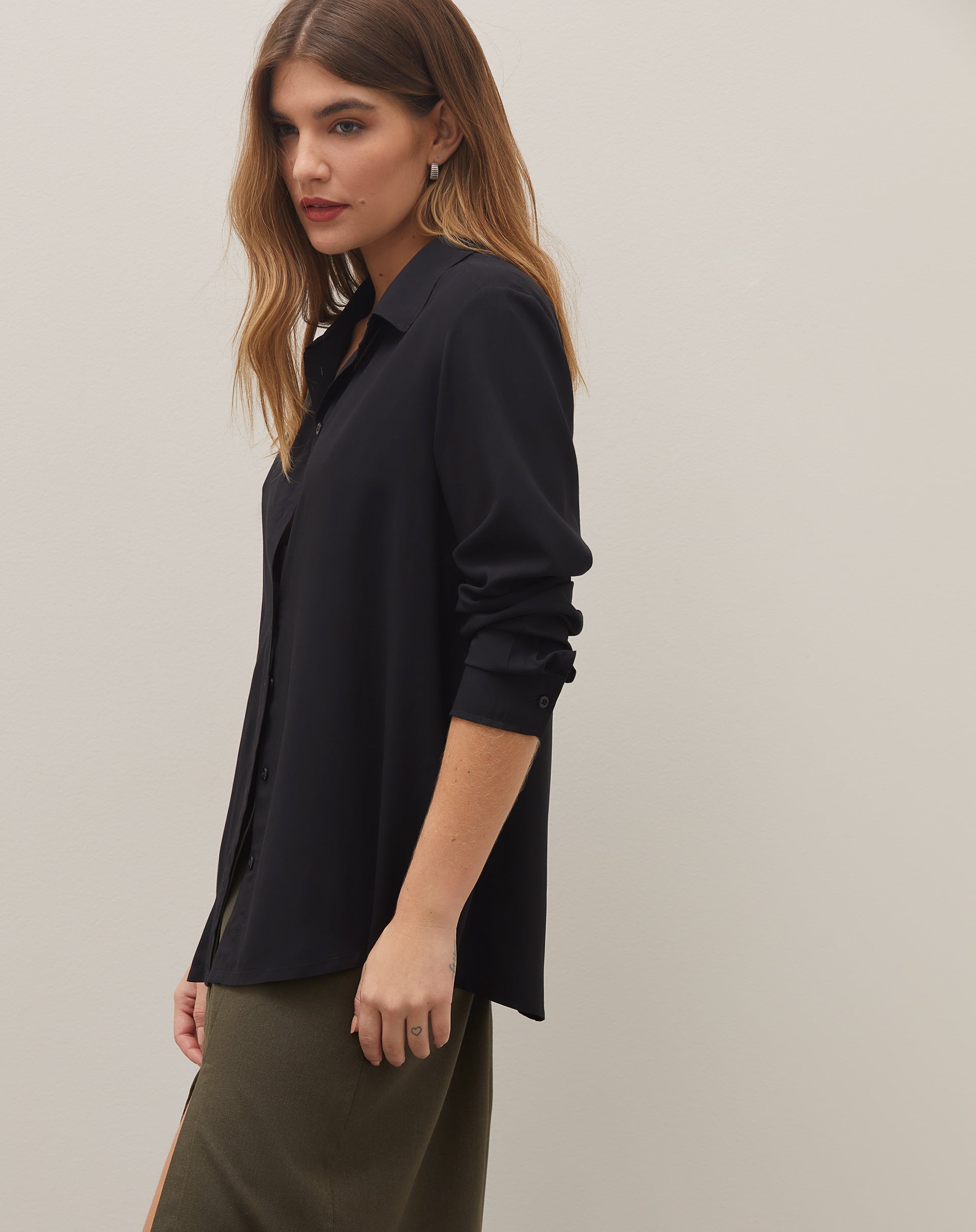 Camisa Manga Longa de Viscose - Preto