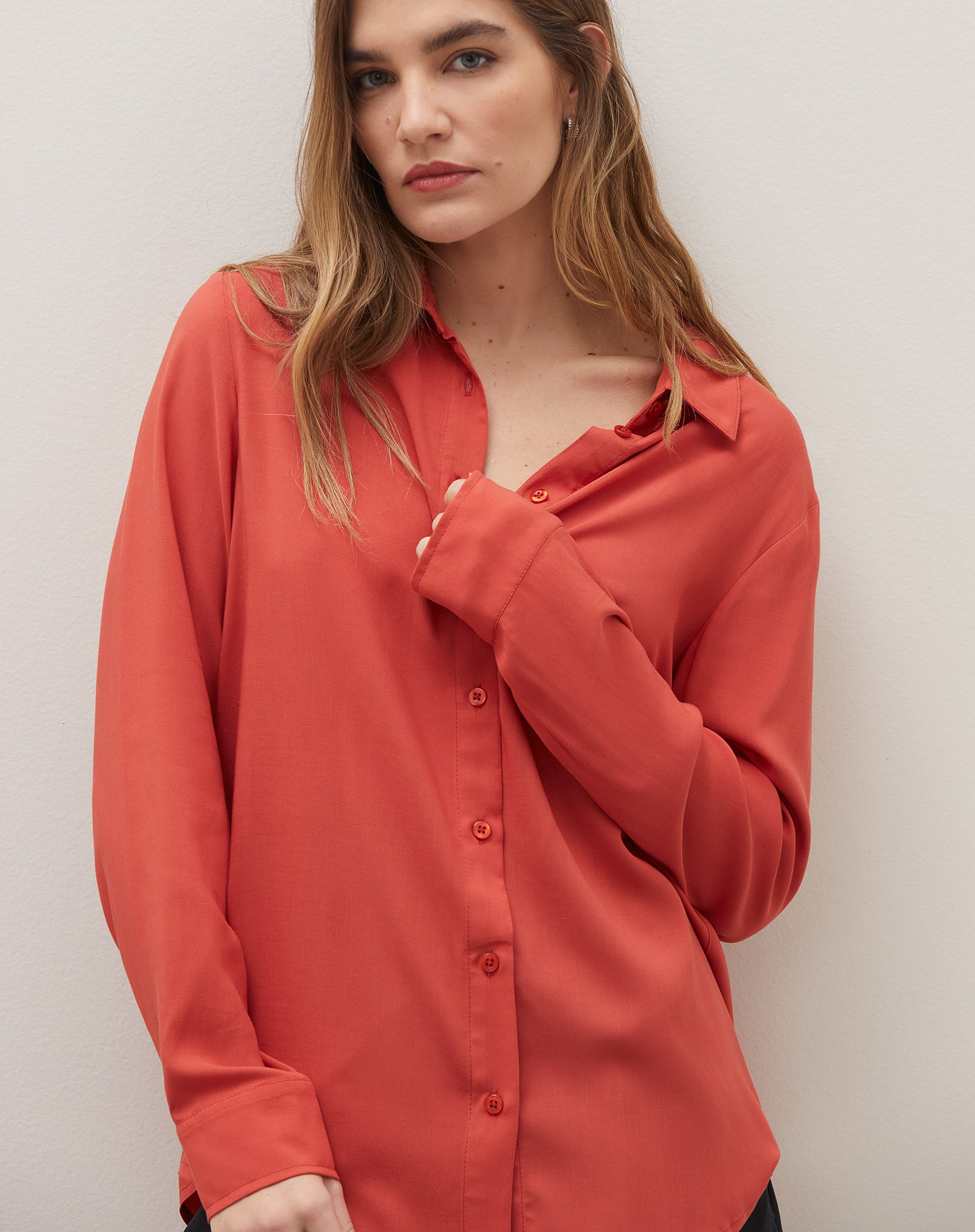 Camisa Manga Longa de Viscose - Vermelho Escuro