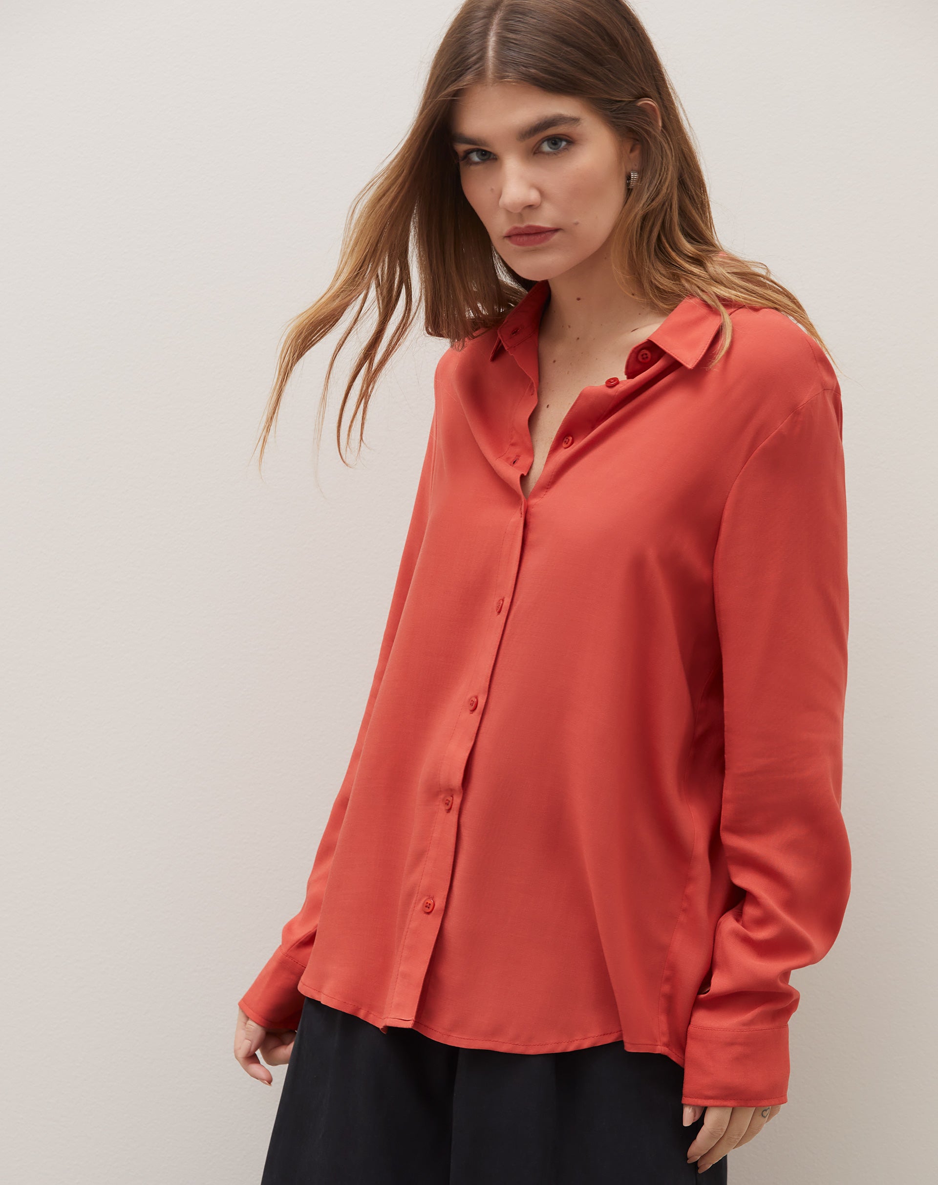 Camisa Manga Longa de Viscose - Vermelho Escuro