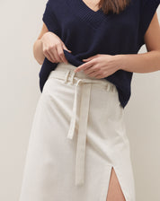 Saia Midi de Linho com Fenda - Bege