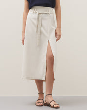 Saia Midi de Linho com Fenda - Bege
