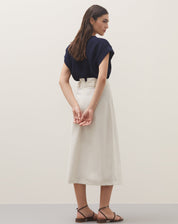Saia Midi de Linho com Fenda - Bege