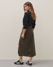 Saia Midi de Linho com Fenda - Verde Militar