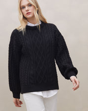 Suéter Manga Longa de Tricot Trançado - Preto