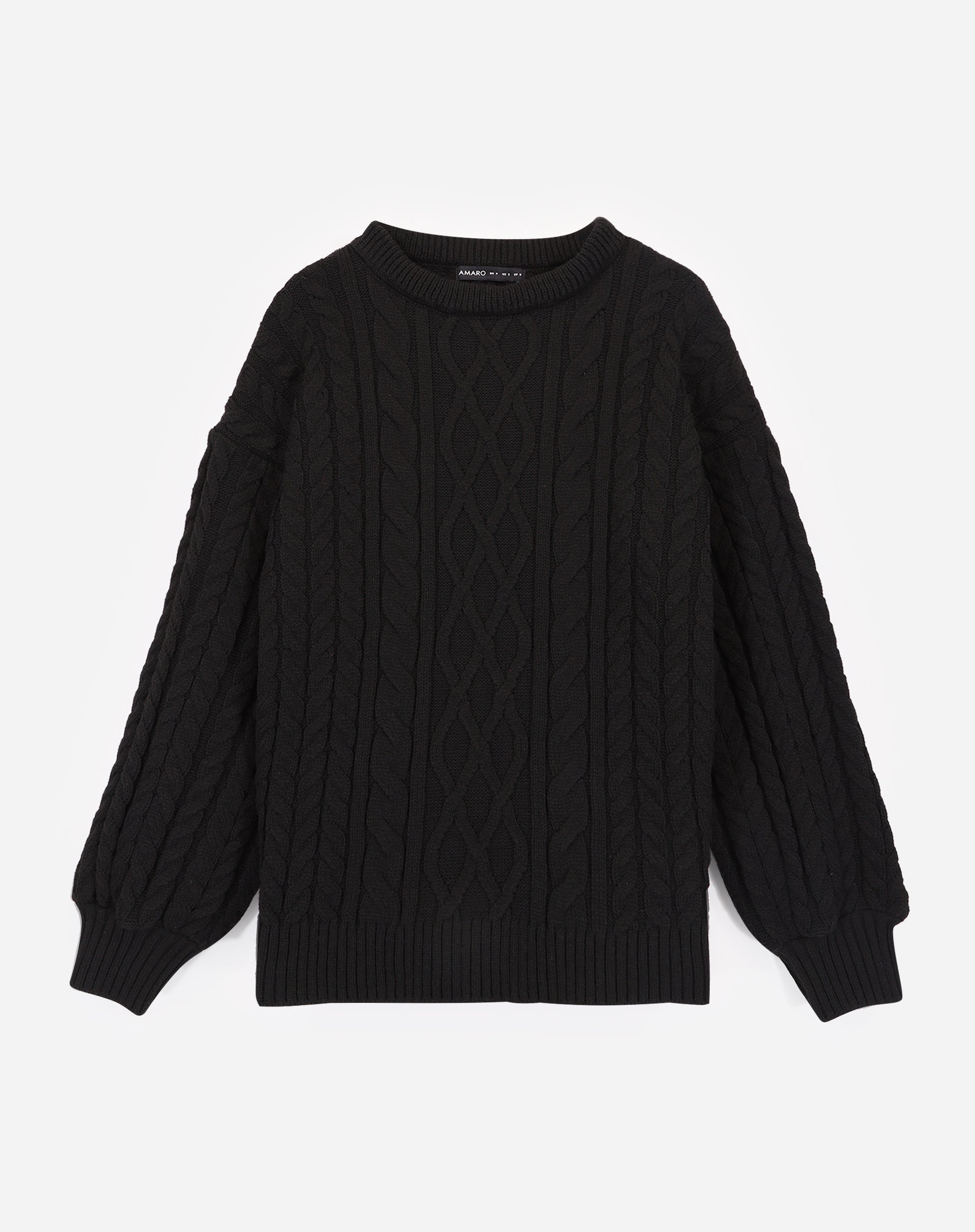 Suéter Manga Longa de Tricot Trançado - Preto