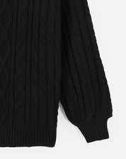 Suéter Manga Longa de Tricot Trançado - Preto