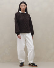 Suéter Manga Longa de Tricot Trançado - Marrom