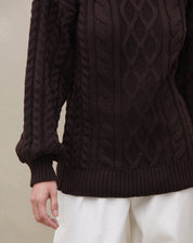 Suéter Manga Longa de Tricot Trançado - Marrom