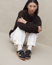 Suéter Manga Longa de Tricot Trançado - Marrom