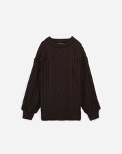 Suéter Manga Longa de Tricot Trançado - Marrom