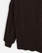 Suéter Manga Longa de Tricot Trançado - Marrom