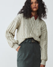 Suéter Manga Longa de Tricot Trançado - Areia