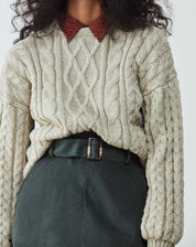 Suéter Manga Longa de Tricot Trançado - Areia