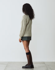 Suéter Manga Longa de Tricot Trançado - Areia