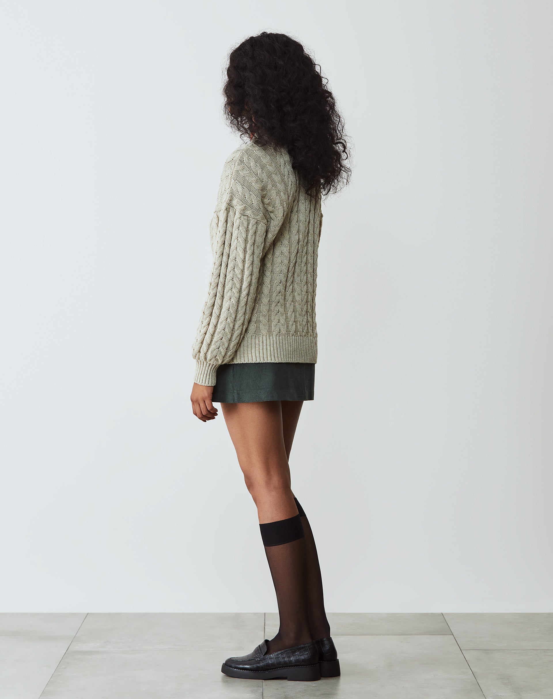 Suéter Manga Longa de Tricot Trançado - Areia