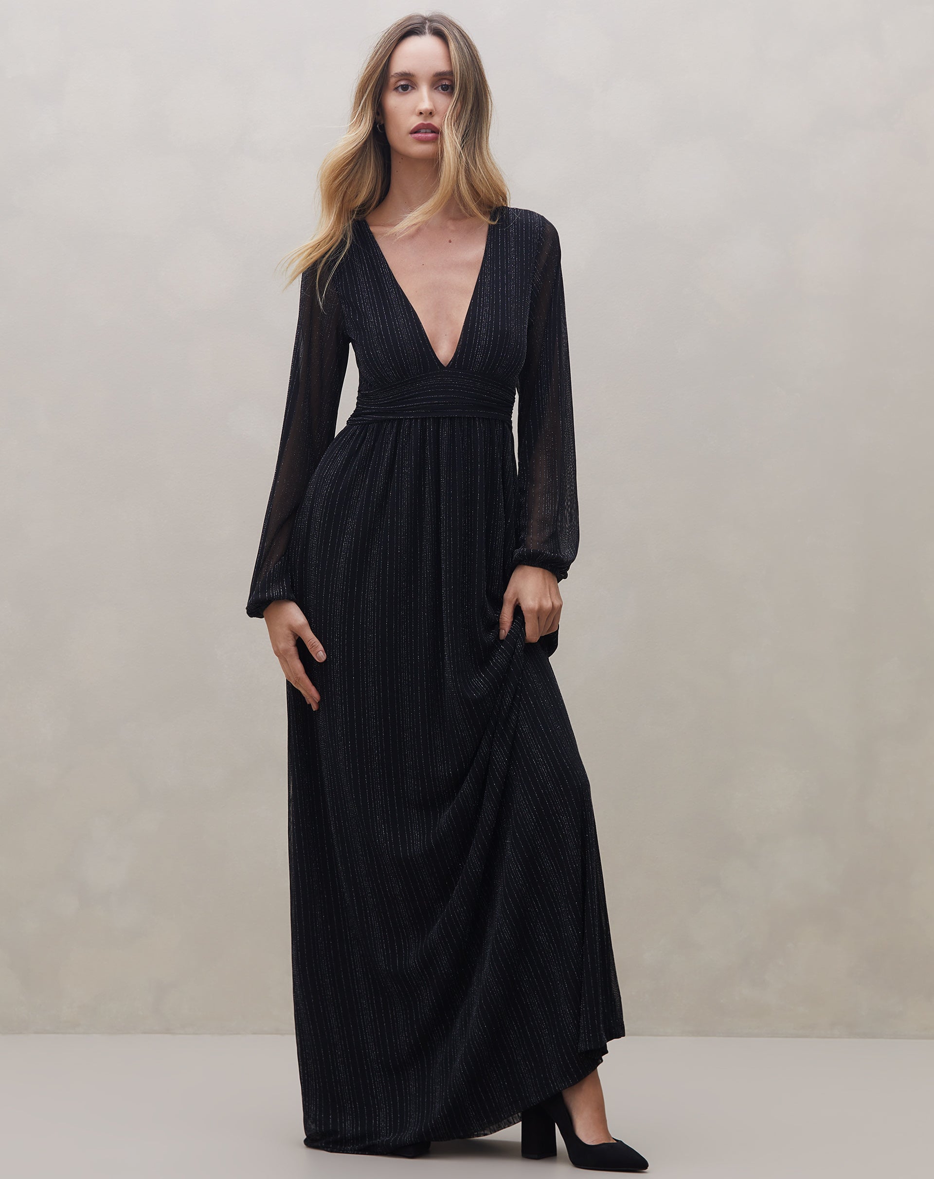 Vestido Longo Tule com Lurex - Preto