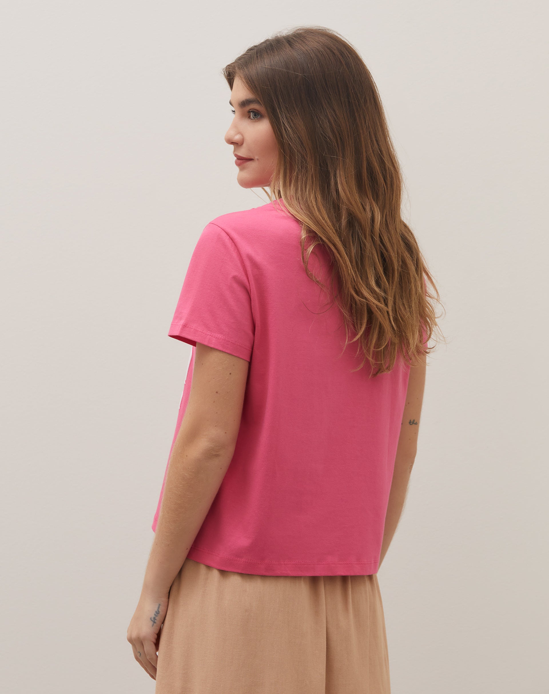 T-shirt Cropped Estampada - Rosa