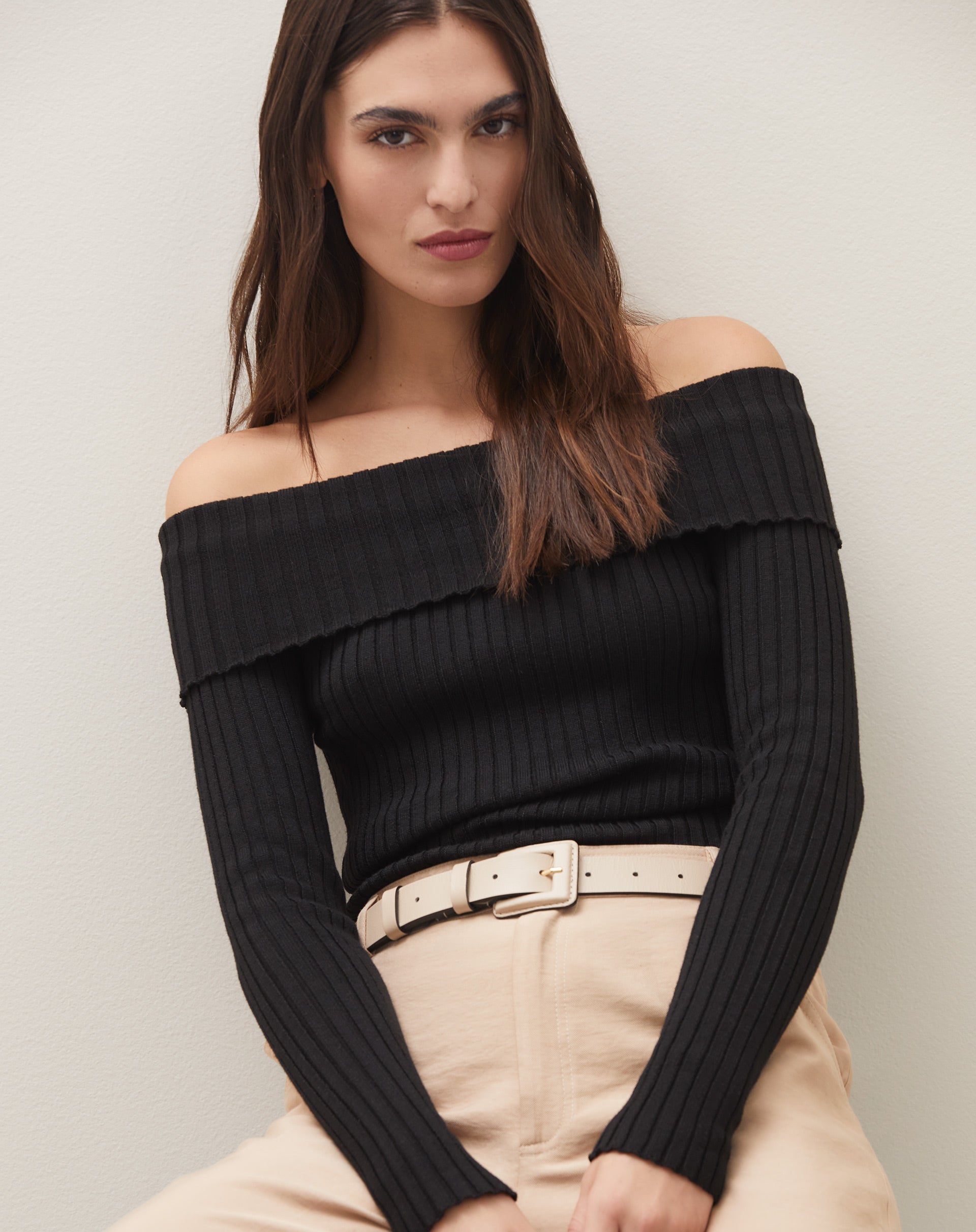 Blusa Ombro a Ombro de Tricot - Preto