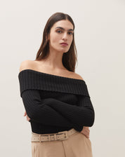 Blusa Ombro a Ombro de Tricot - Preto
