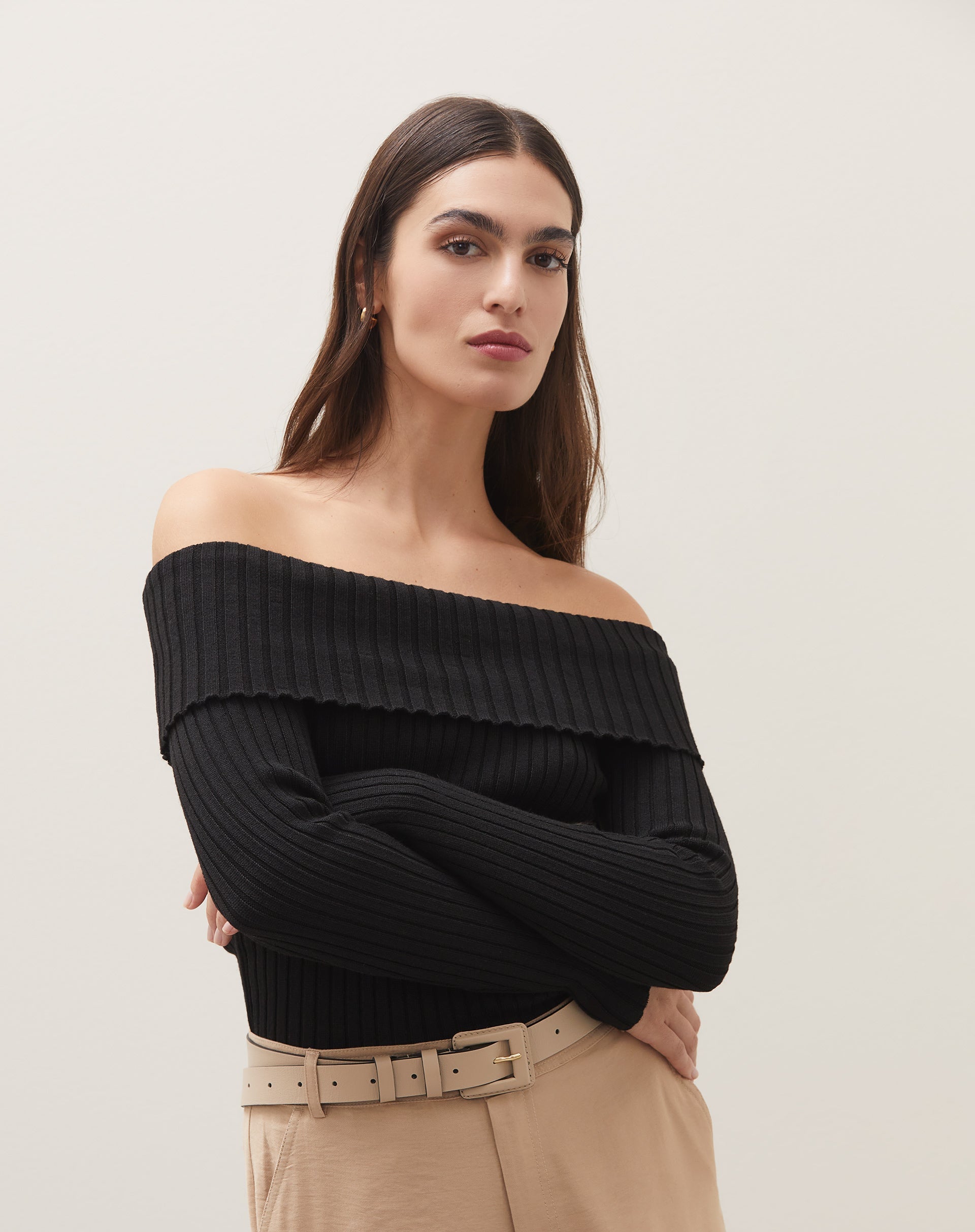 Blusa Ombro a Ombro de Tricot - Preto