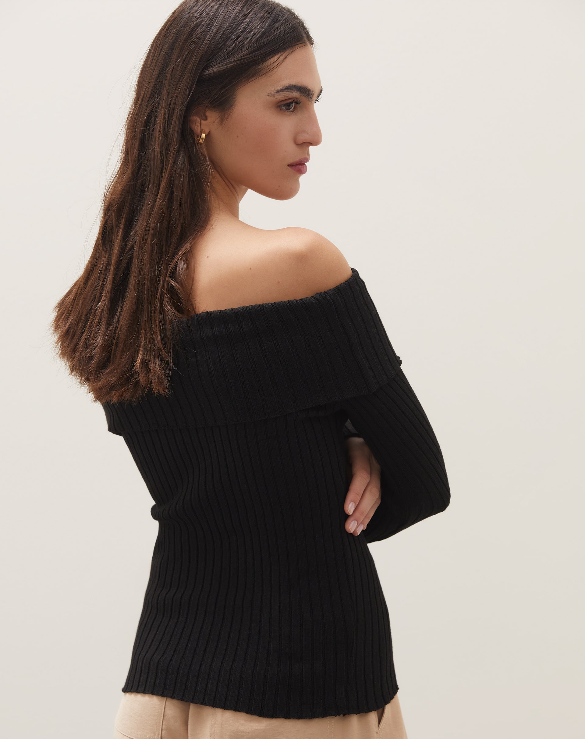Blusa Ombro a Ombro de Tricot - Preto