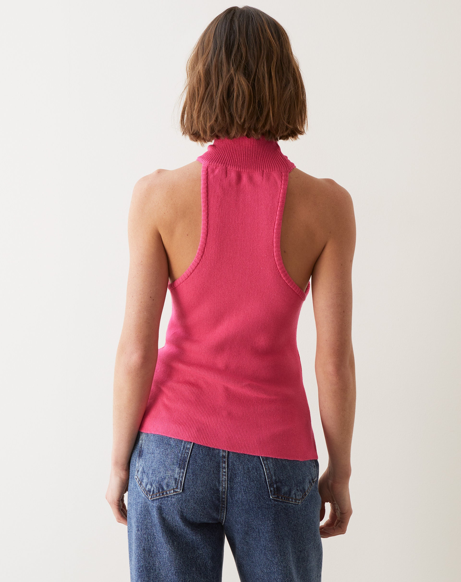 Blusa Tricot Halter Gola Alta  - Rosa