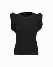 Blusa de Tricot com Manga de Babados  - Preto