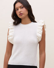 Blusa de Tricot com Manga de Babados  - Off-white