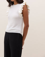 Blusa de Tricot com Manga de Babados  - Off-white