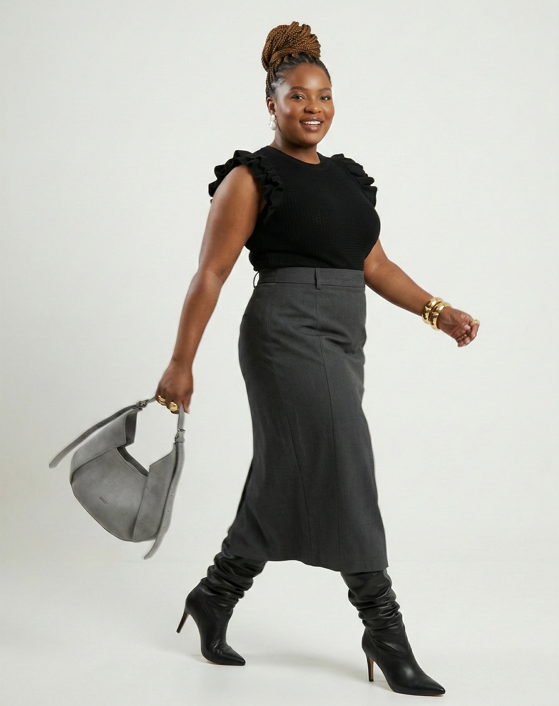 SAIA MIDI COM FENDAS ALFAIATARIA - CINZA